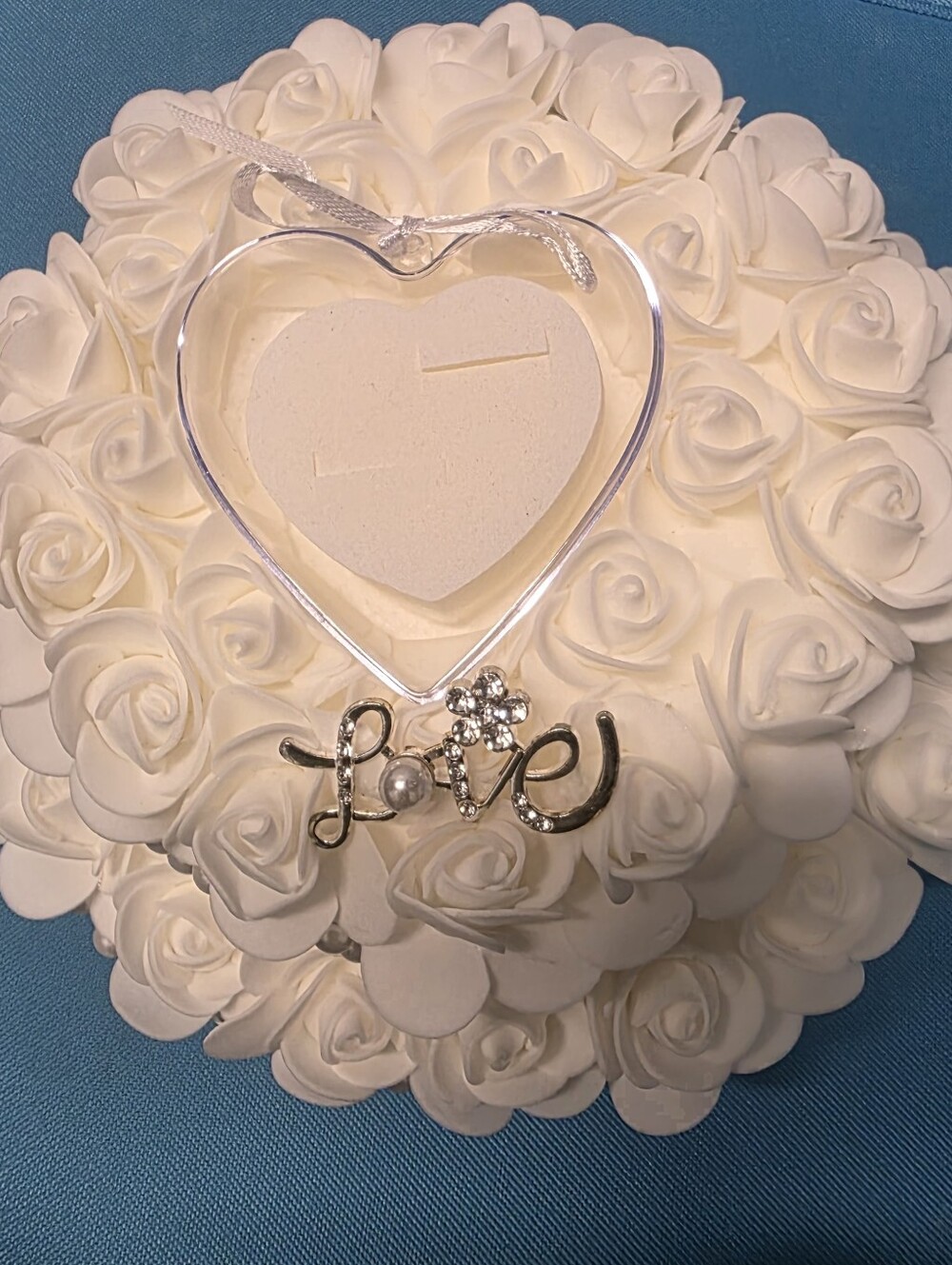 NEW ELEGANT & GORGEOUS WHITE HEART SHAPED DOUBLE LAYER WEDDING CAKE RING HOLDER